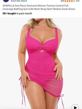 Shapellx Women's Pink One-Piece Tummy Control Swimdress
